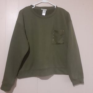 InTu army green studded long sleeve sweater top M